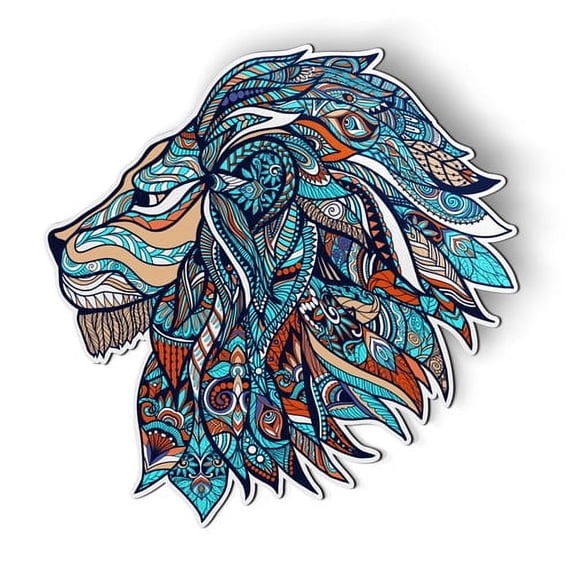 Ornate Lion Tattoo Colorful Tribal - 5" Magnet for Car Locker Refrigerator