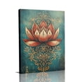 thumbnail image 1 of “Ornate Lotus with Gold Filigree on Teal Wood” Bohemian Canvas Wall Art Ready to Hang for Living Room and Bedroom, 1 of 8