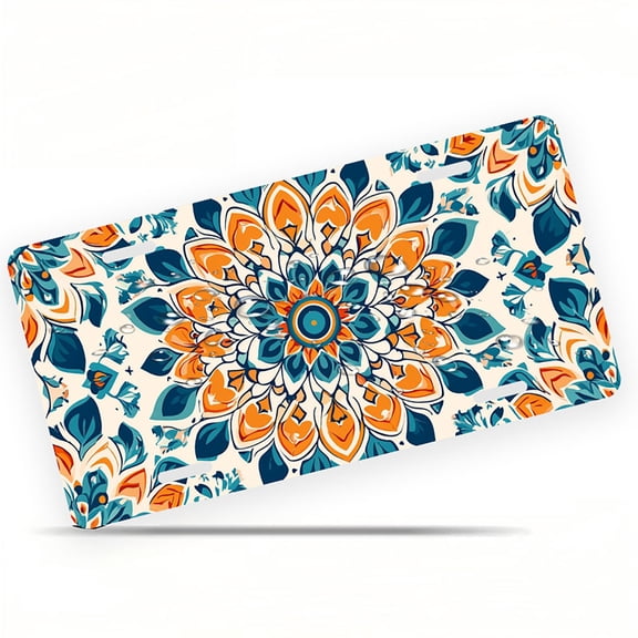 Ornate Mandala Design Funny Personalized License Plate Rust-proof Stainless Steel Metal License Plate Suitable For Men And Women 12.2" x 6.2"