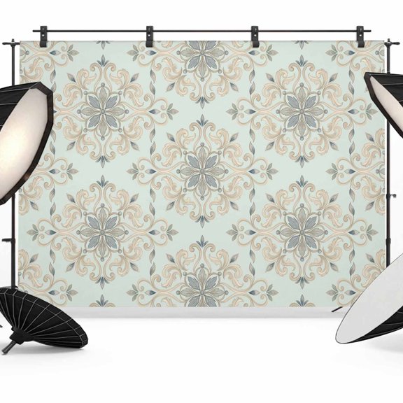 Ornate Mandalas Backdrops for Photography, Sage Green Pale Sand Bohemian Lace Flower Pattern Fabric Photo Background Sturdy Studio Props for Photo Studio, Video Recording, Booth & Photoshoot 7x5ft