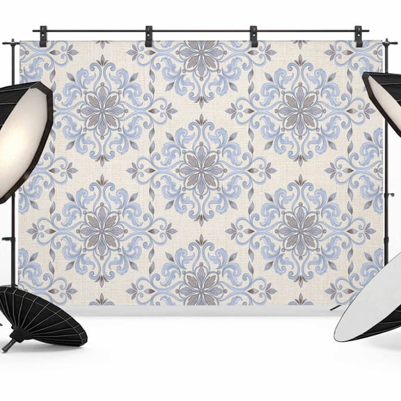 Ornate Mandalas Backdrops for Photography, Silver Gray Blue Kaleidoscope Shapes Flower Pattern Fabric Photo Background Sturdy Studio Props for Photo Studio, Video Recording, Booth & Photoshoot 7x5ft