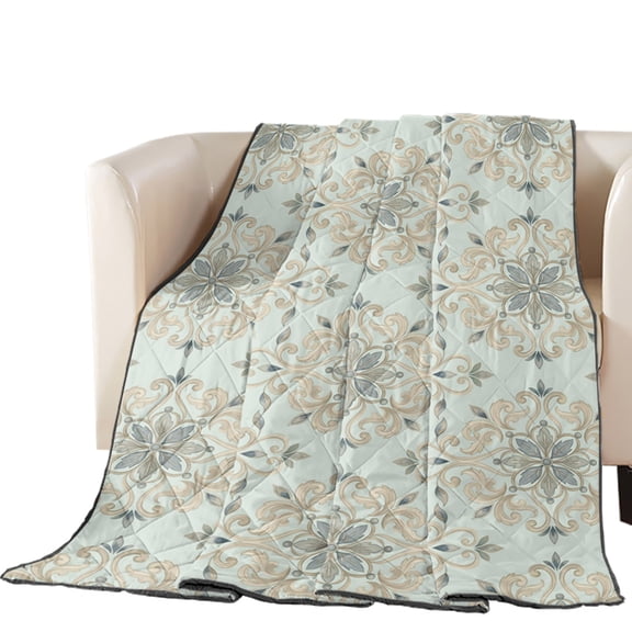 Ornate Mandalas Quilted Comforters Cooling Blanket Oversized Queen Size, Sage Green Pale Sand Bohemian Lace Flower Pattern Cold Comfort for Hot Sleepers Lightweight Air Conditioning Quilt Blanket