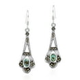 thumbnail image 1 of Ornate Marcasite & Oval Abalone Shell Inlay Sterling Silver Dangle Earrings, 1 of 5