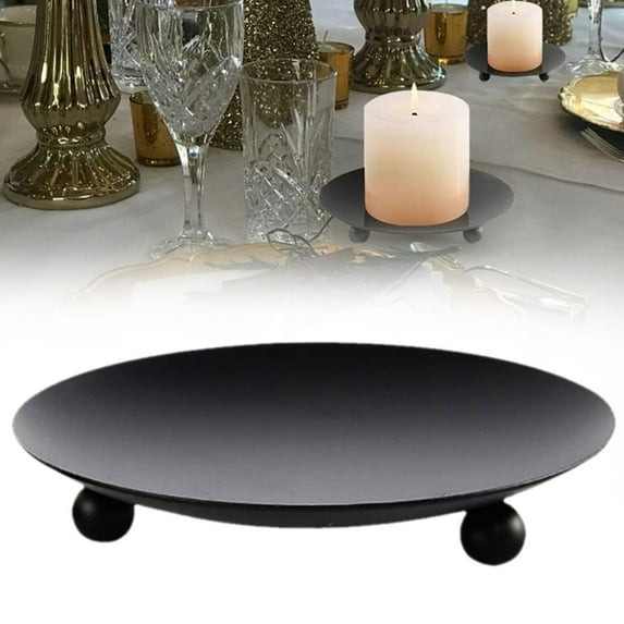 Black Gold Plate Candle Holder, Decorative Pillar Stand American Style Wrought Iron Plate Candle Holder, Gold Plate Candle Holder, for Pillar Candles, Decorative Stand, By Kingtowag