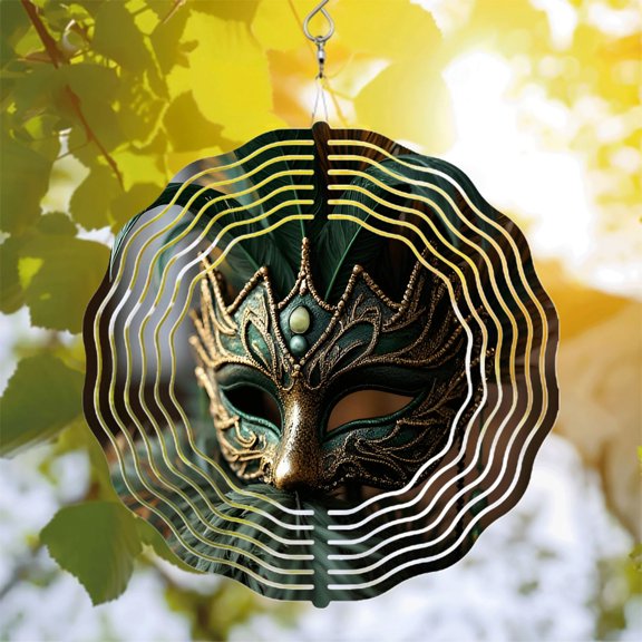 Ornate Metal Hanging Wind Spinners & Chimes - Intricate Gold & Gem Accents Stunning Wave Patterns for Yard & Garden Decor