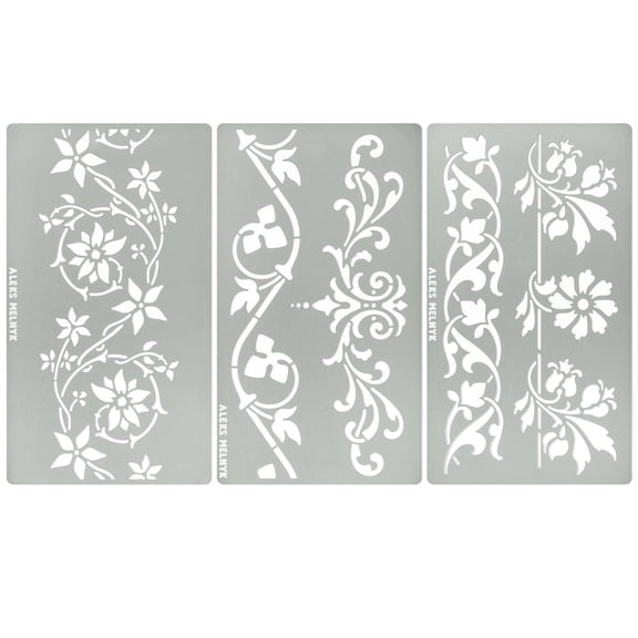 Ornate Metal Stencils Set 3 PCS Swirls Flowers Borders for Wood Burning Art Crafting