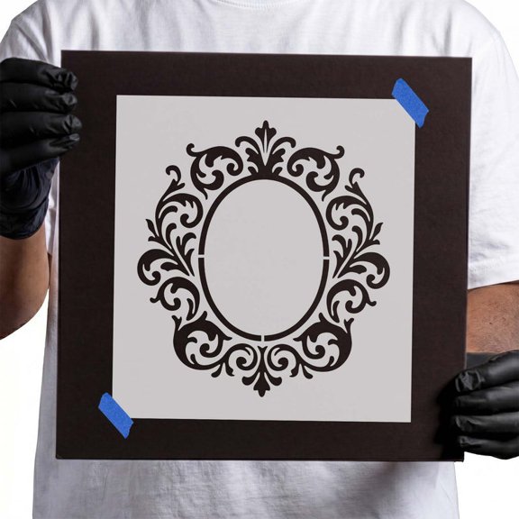 Ornate Monogram Frame Label Stencil - 6 in - Usable on Wood, Wall and Fabric - Durable 14 Mil Mylar Plastic