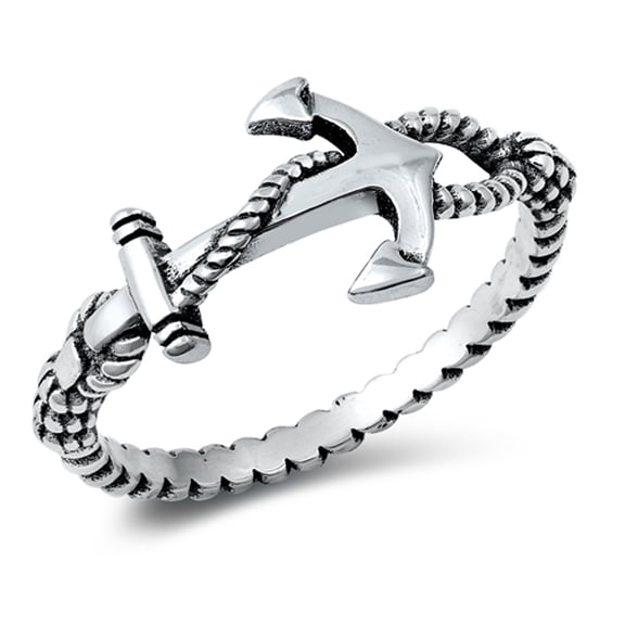 Ornate Nautical Anchor Rope .925 Sterling Silver Band Jewelry Female Male Unisex Size 4