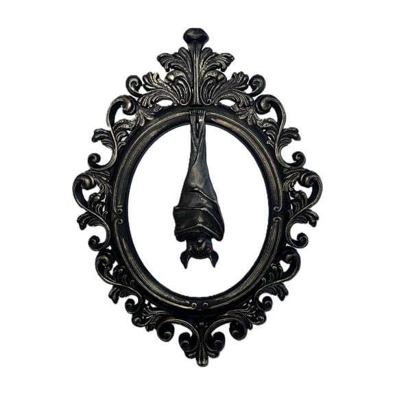 Ornate Oval Victorian Baroque Black, Gold Gothic Framed Hanging Bat Halloween Hanging Wall Dcor (Black and Gold)