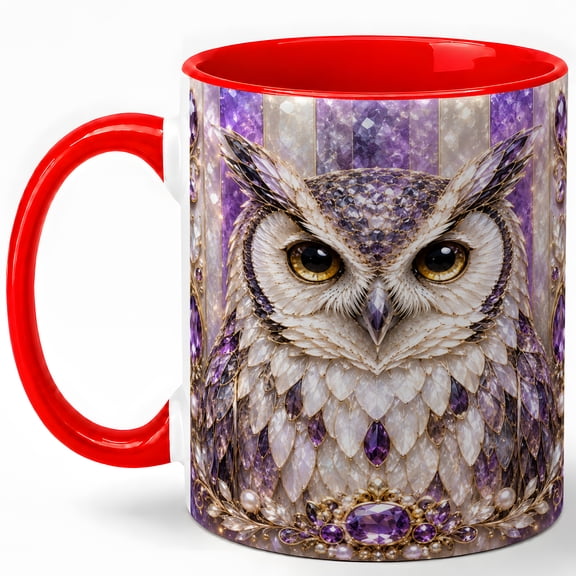 Ornate Owl Coffee Mug, Purple Bird Mug, Ceramic 11 oz
