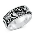 thumbnail image 1 of Ornate Owl Eye Lattice Ring Lucky Charms .925 Sterling Silver Band Jewelry Female Male Size 11, 1 of 4