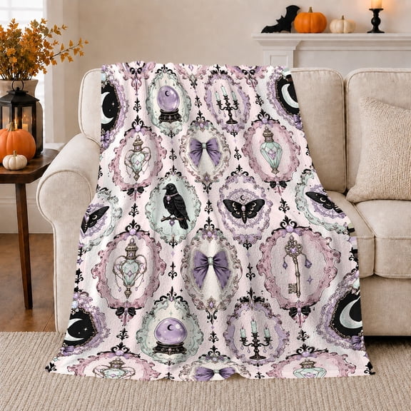 Ornate Pastel Gothic Framed Motifs, Pastel Gothic Cameo Illustration Composition for Gothic Art Enthusiasts, Halloween Gift, Cozy Flannel Blanket and Home Decor for Living Room and Bedroom