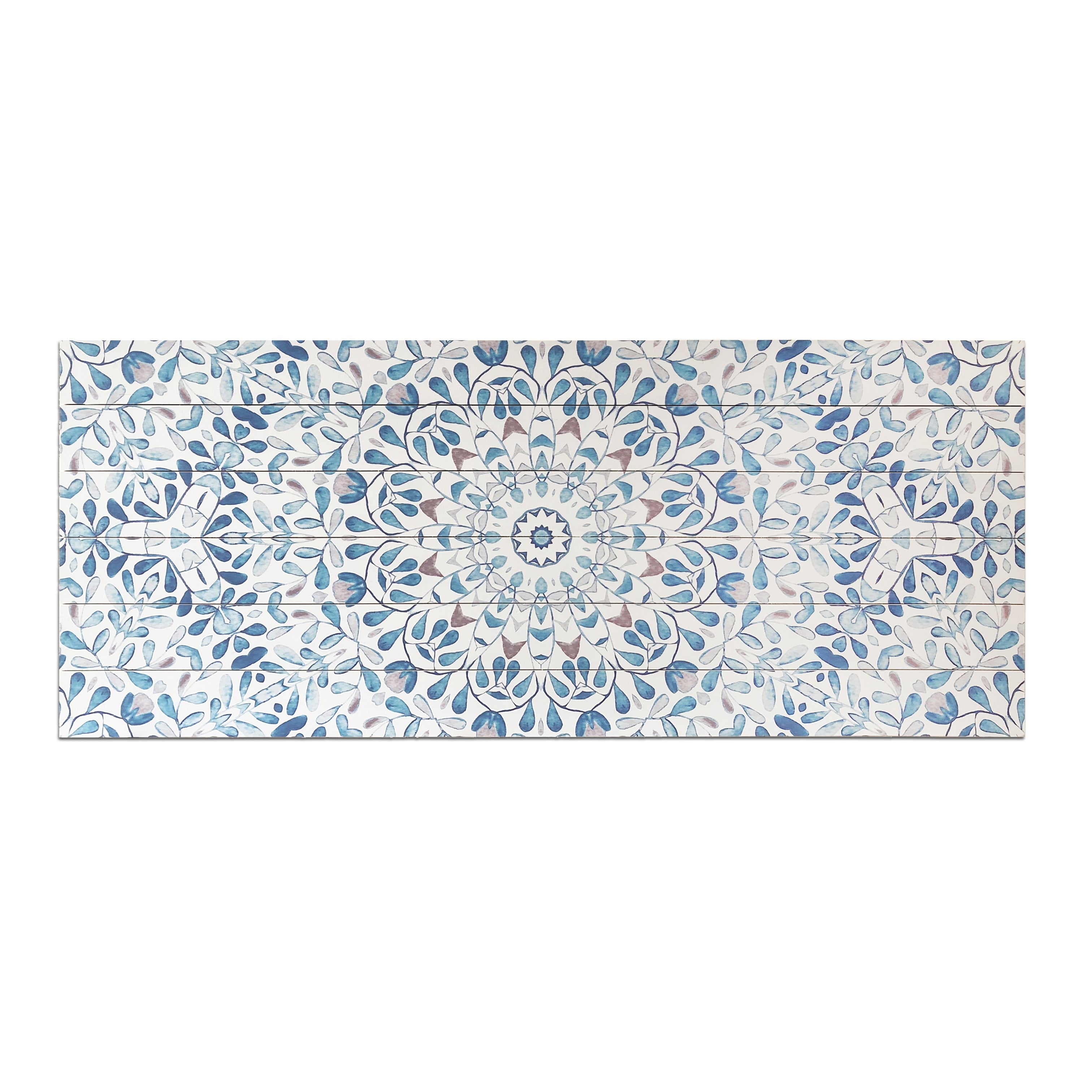 Ornate Blue and Gray Watercolor Planked Wood Wall Art
