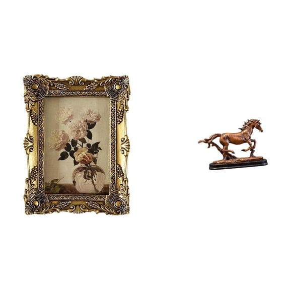 Ornate Picture Frame Tabletop Sculpture Horse Collectible Resin Material for Wedding Bookshelf Display