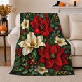 thumbnail image 1 of Ornate Poinsettia Berries Gold Leaves, Festive Holiday Scene, Warm Flannel Blanket for Living Room and Family Room, Art Lovers Housewarming Gift, Festive Home Decor, 1 of 9
