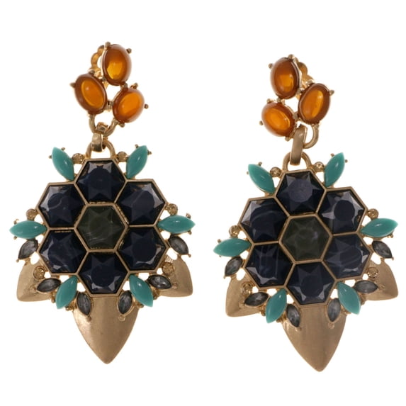 Ornate Post Dangle Earrings With Faceted Accents Gold-Tone