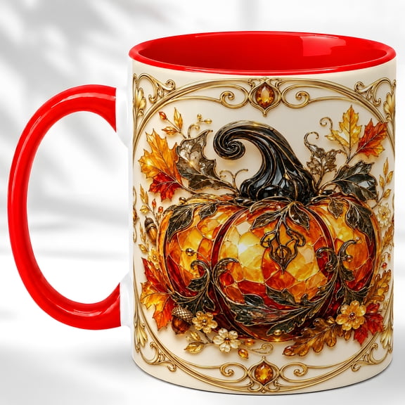 Ornate Pumpkin Coffee Mug, Fall Harvest Mug, Ceramic 11 oz