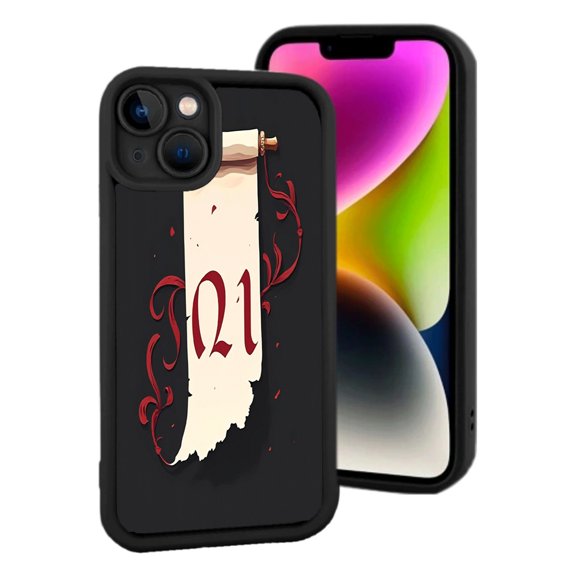 Ornate Q1 Scroll Design iPhone 15 Case - Lightweight Yellowing Resistant Triple - Lens Compatible Red Swirls on Black Background
