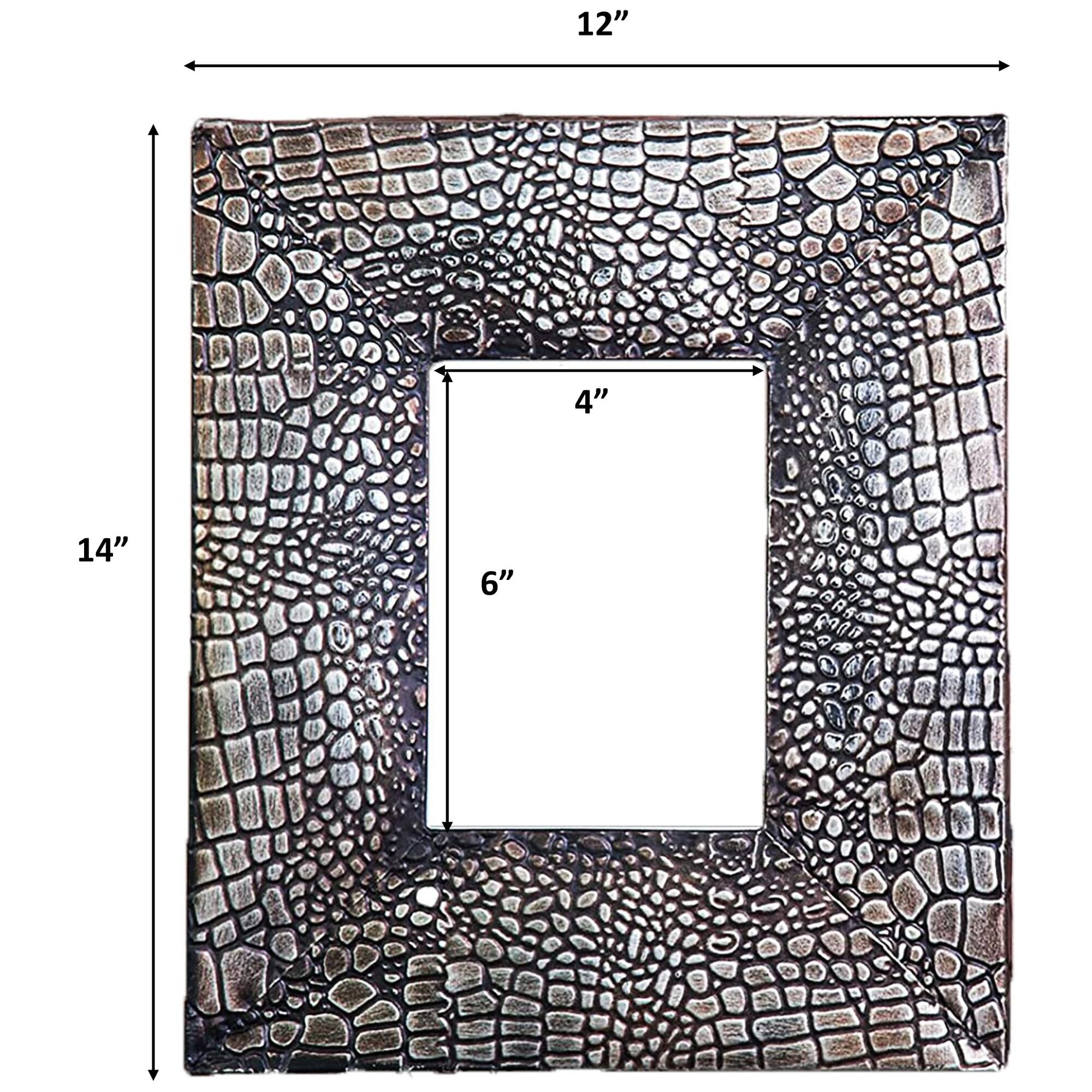 Ornate Bronze Alligator Skin Metal Wall Photo Frame 13" x 11"