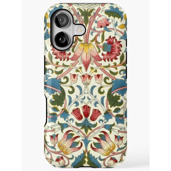 Ornate Red, Blue and Green Floral Vine Tough Phone Case for Apple iPhone, Dual-Layer Polycarbonate and TPU