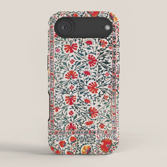 Ornate Red and Teal Floral Vine Tough Case for Apple iPhone, Dual-Layer Polycarbonate and TPU