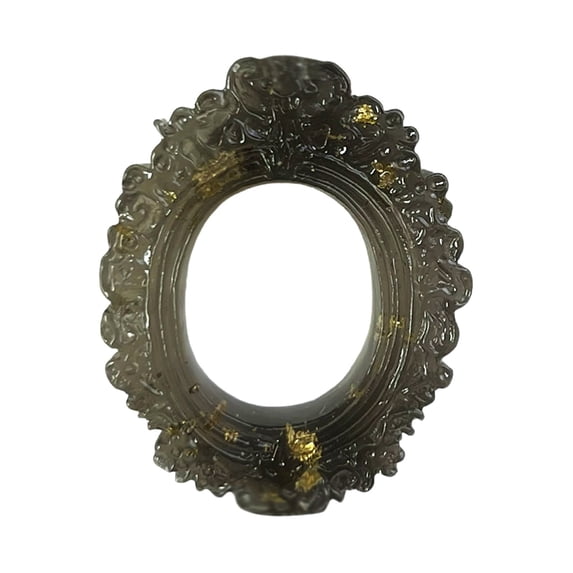 Ornate Resin Mini Photo Frame for Tabletop or Wall with Black Transparent Oval Vintage Design