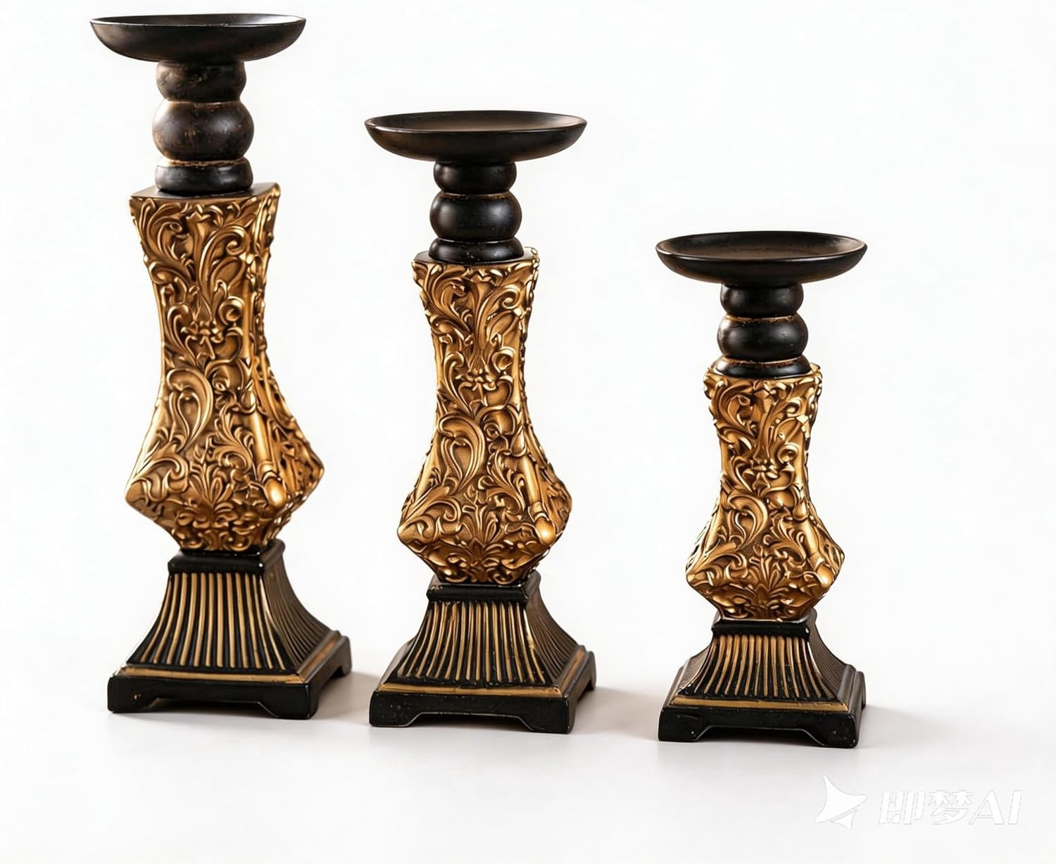 Ornate Resin Pillar Candle Holders Set of 3 Baroque Gothic Decorative ...