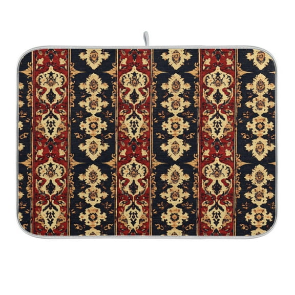 Ornate Retro Floral Dish Drying Mat 16x18 Absorbent Microfiber Draining Rack Pad for Kitchen Counter Sink