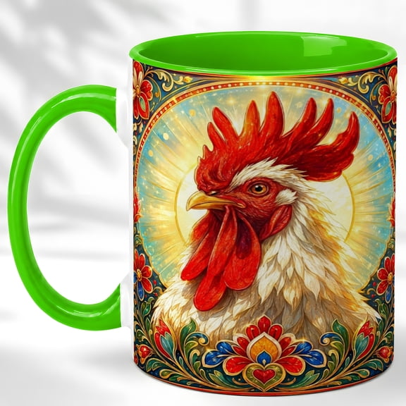 Ornate Rooster Coffee Mug, Farmhouse Chicken Mug, Ceramic 11 oz