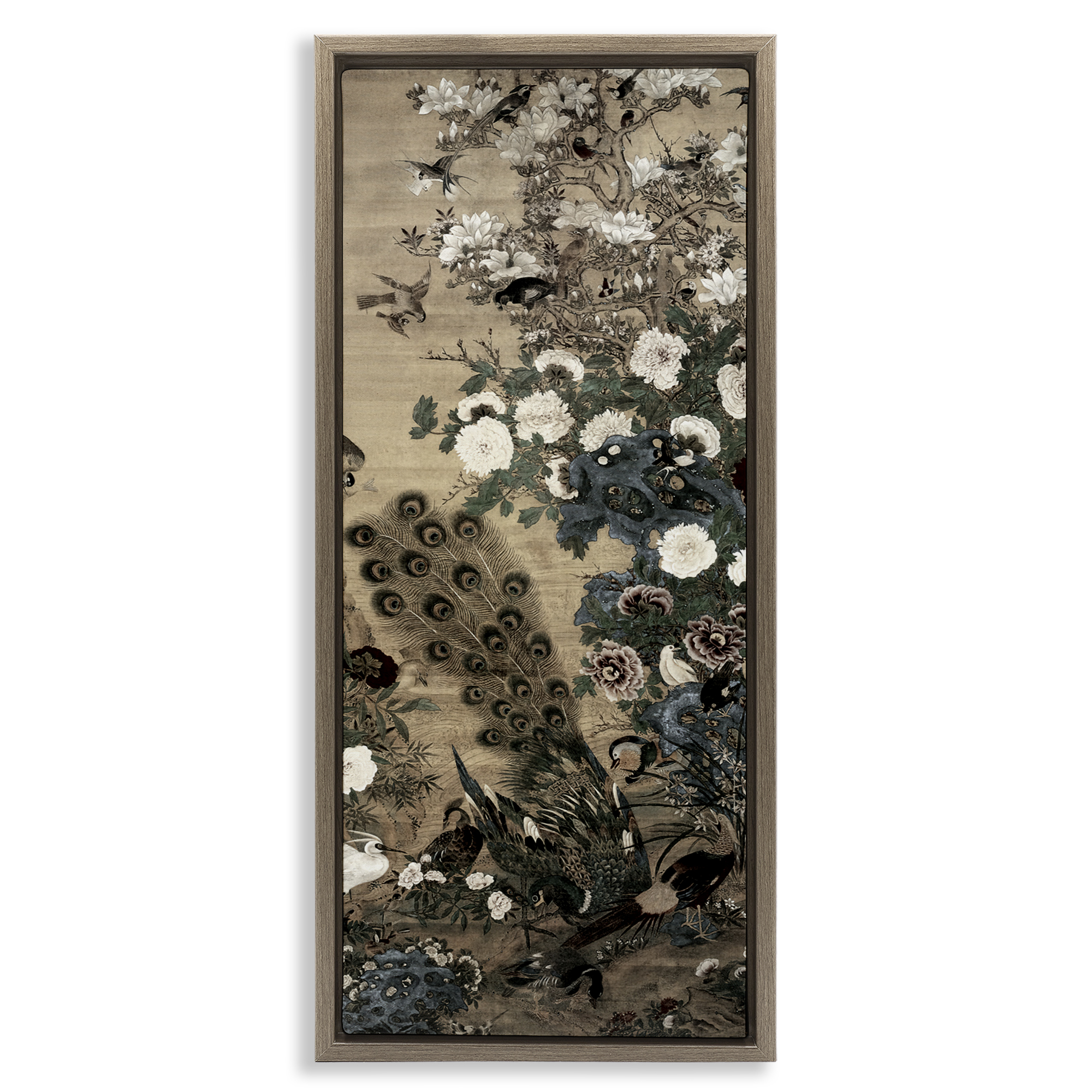 Ornate Silk And Moonlight Brown Framed Floater Canvas Wall Art, design by Vintage Hustle