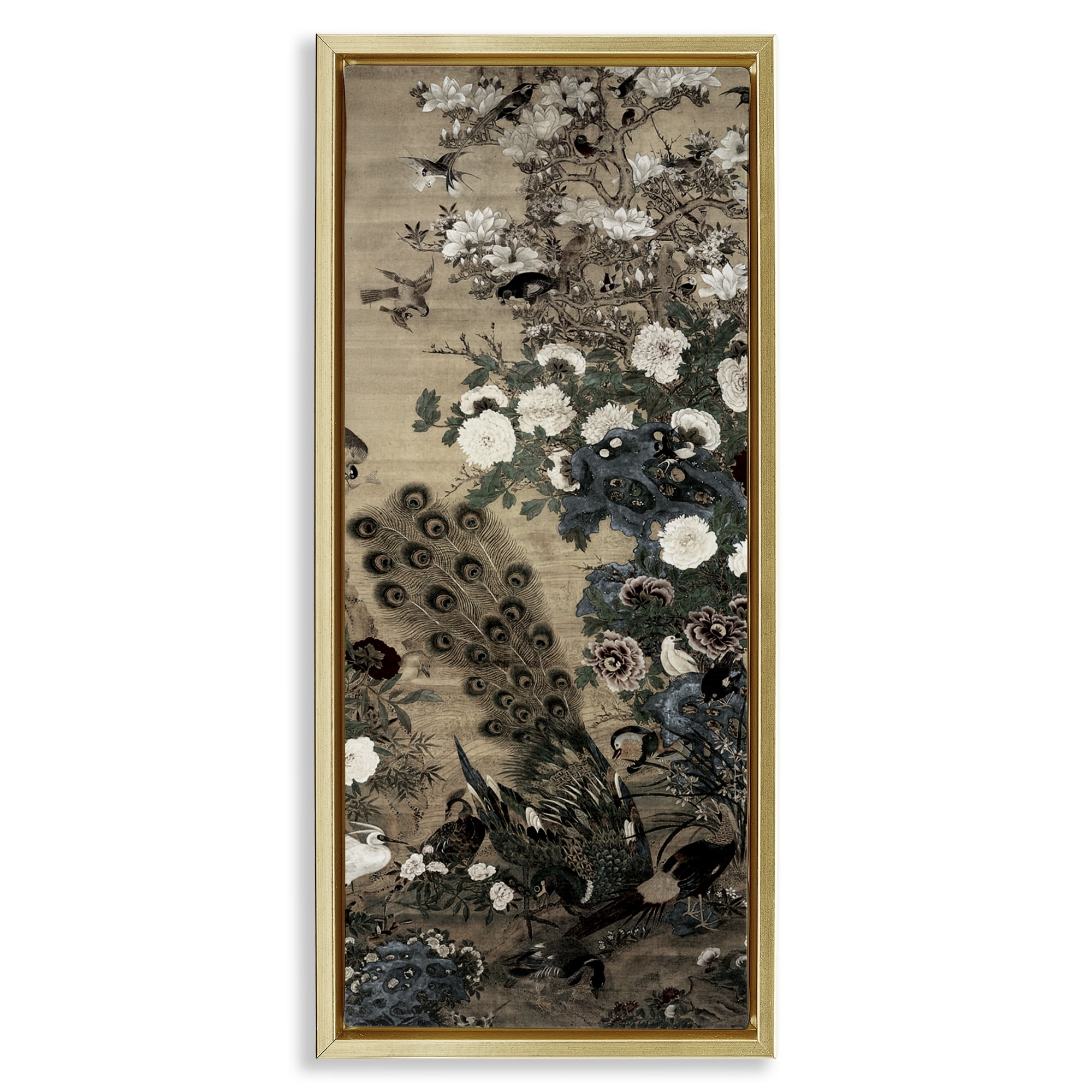 Ornate Silk And Moonlight Gold Framed Floater Canvas Wall Art, design by Vintage Hustle