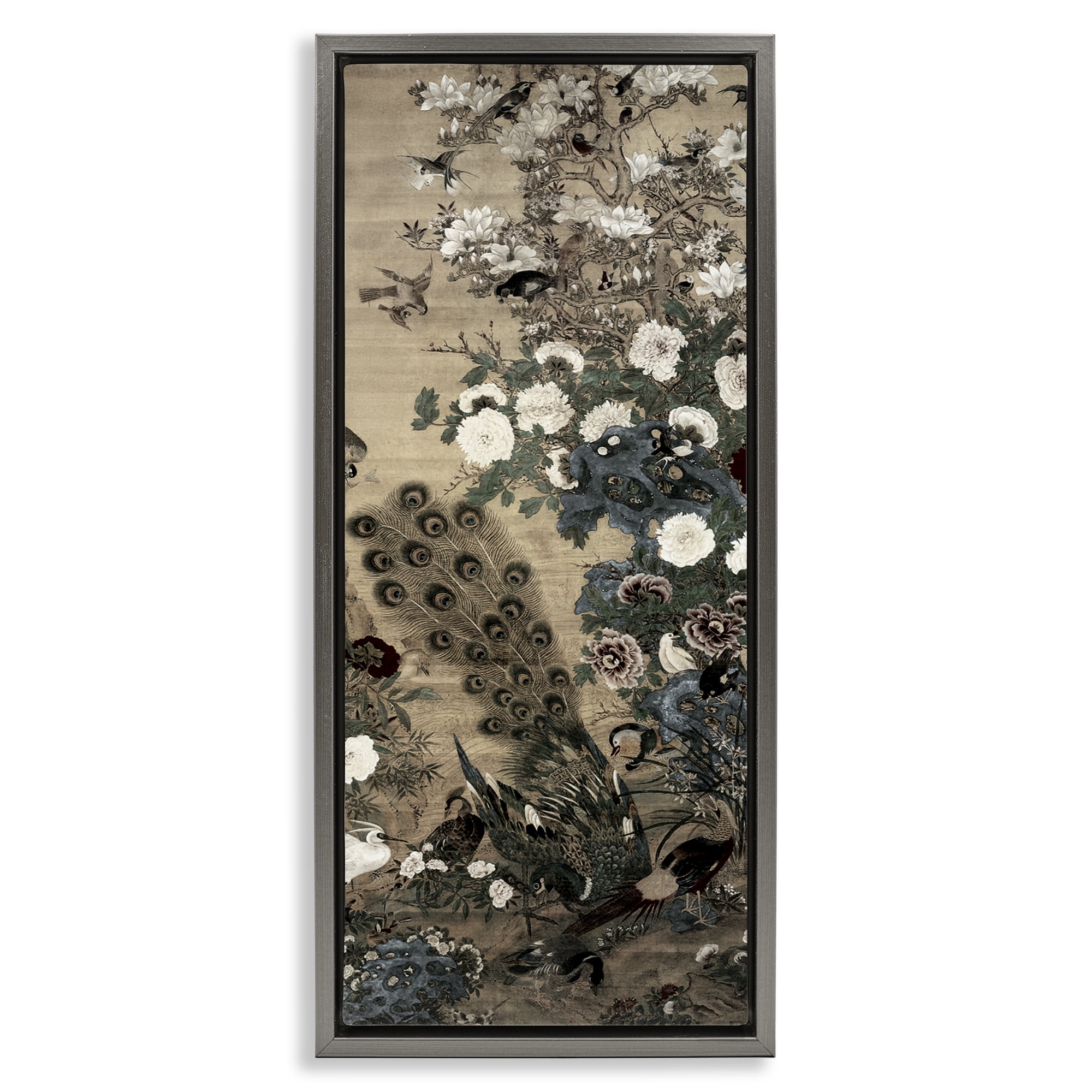 Ornate Silk And Moonlight Gray Framed Floater Canvas Wall Art, design by Vintage Hustle
