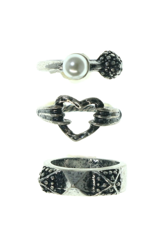 Ornate Silver-Tone 3 Piece Multiple Ring Set
