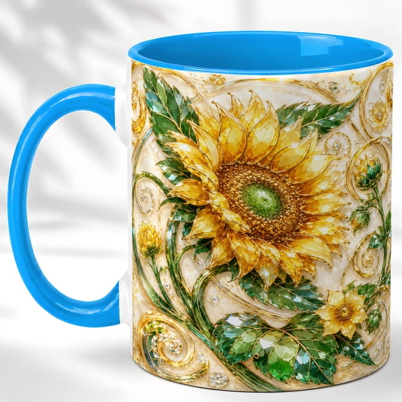 Ornate Sunflower Coffee Mug, Nature Floral Mug, Ceramic 11 oz