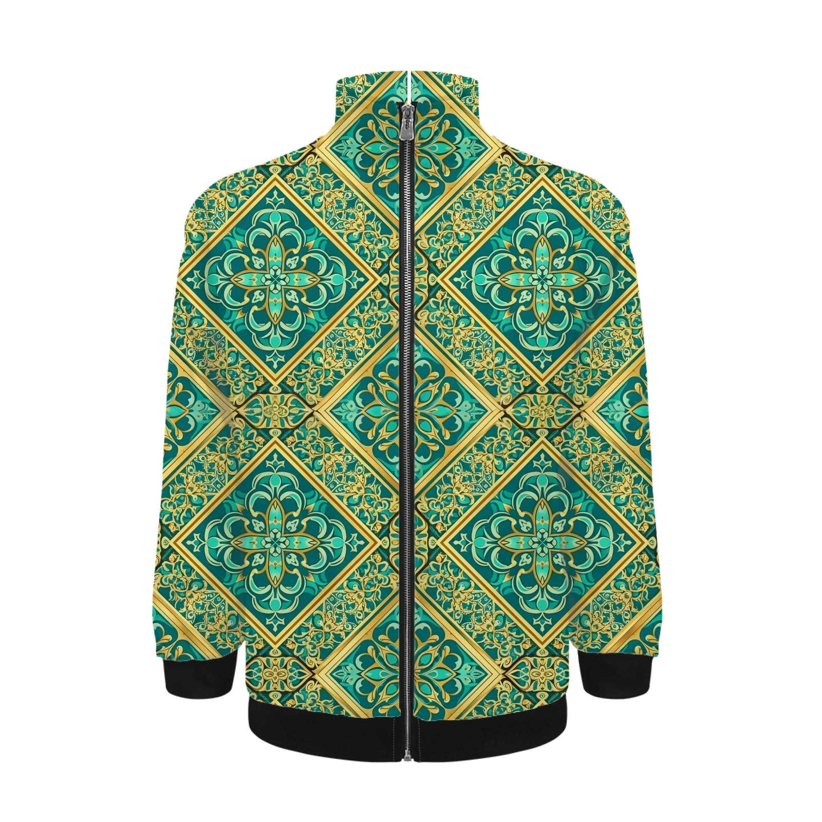 Ornate Teal Gold Diamond Pattern Jacket Men's Street Cool Long Sleeves ...