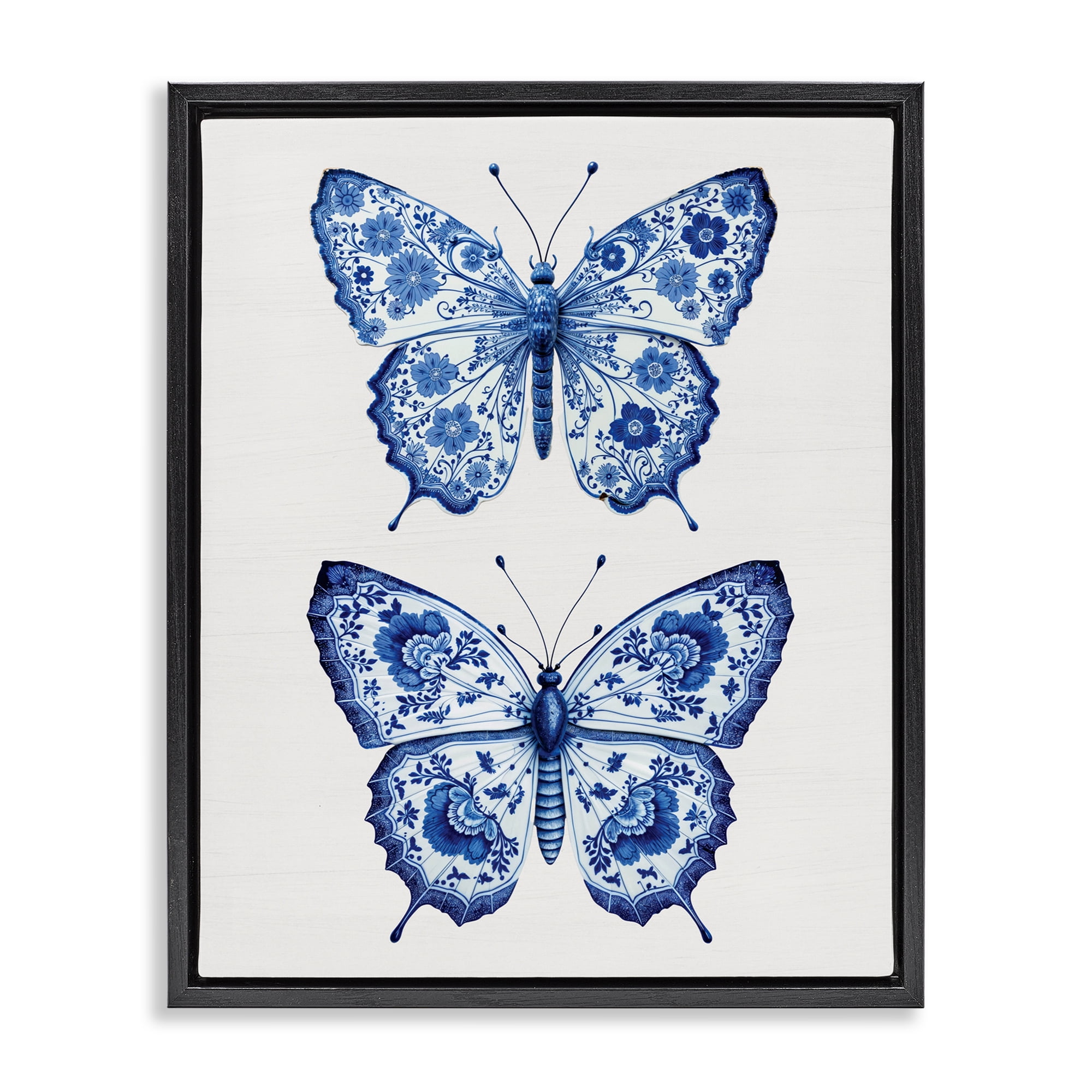 Ornate Toile Pattern Butterflies Black Framed Floater Canvas Wall Art, design by Lettered and Lined