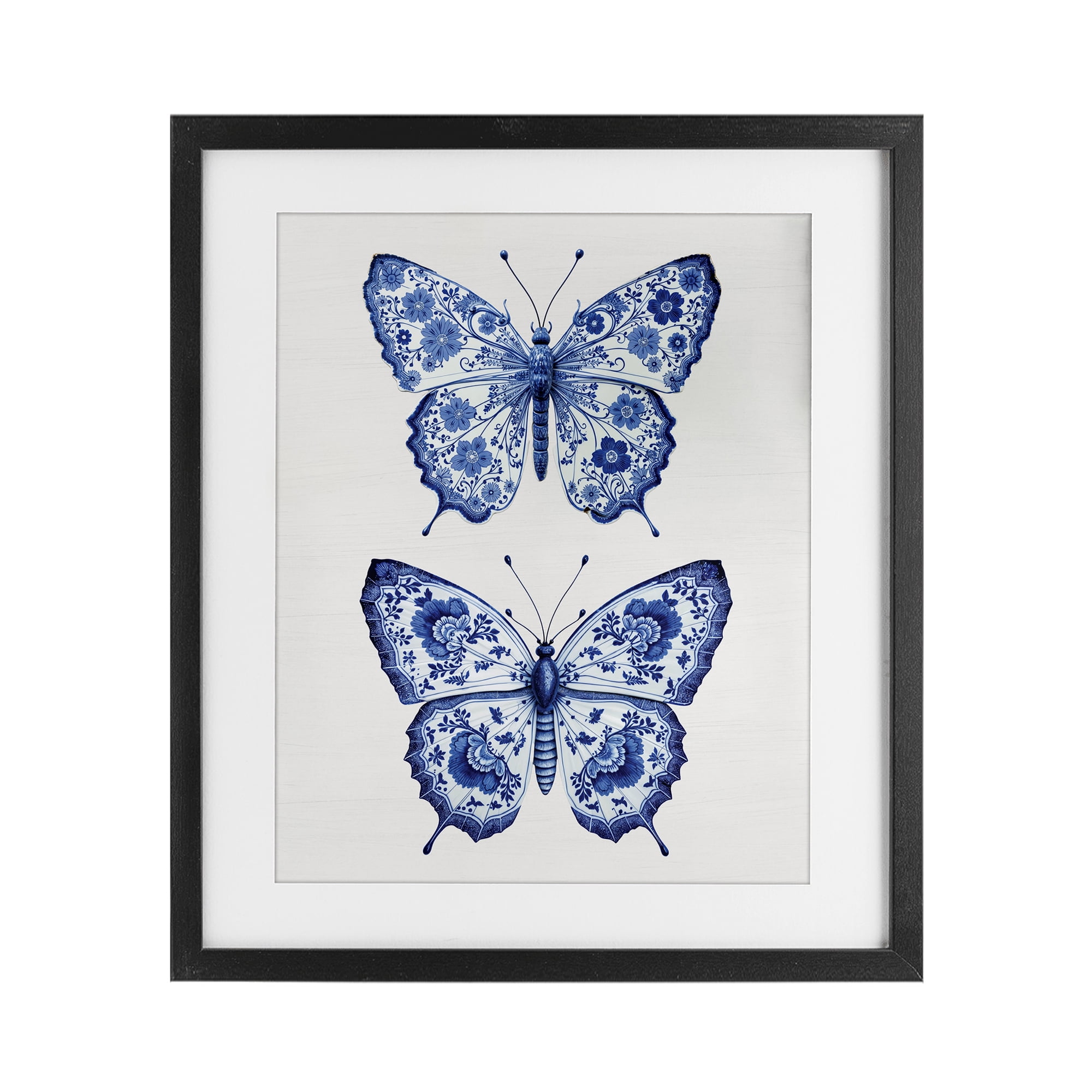Ornate Toile Pattern Butterflies Black Framed Print Under Glass, design by Lettered and Lined