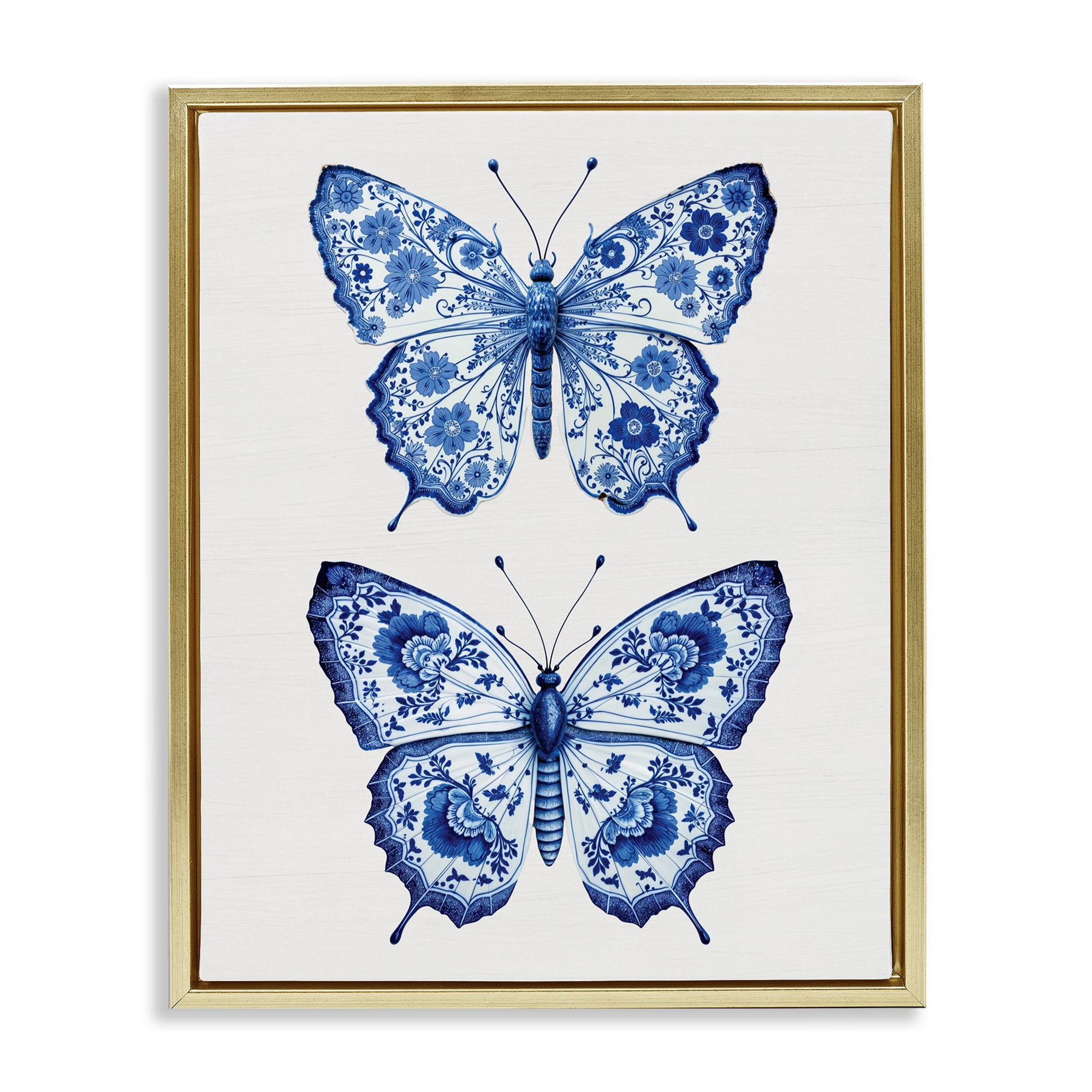 Ornate Toile Pattern Butterflies Gold Framed Floater Canvas Wall Art, design by Lettered and Lined