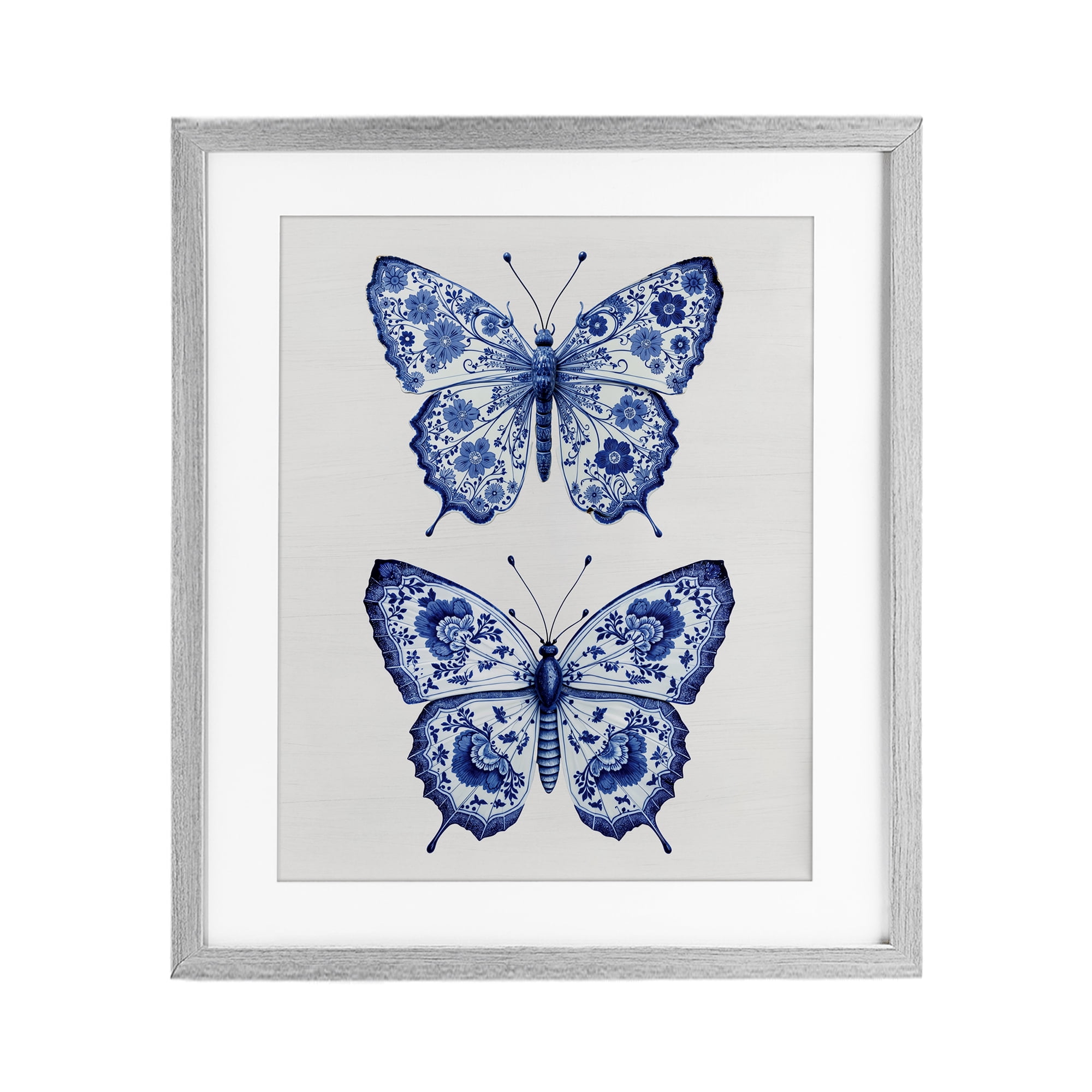 Ornate Toile Pattern Butterflies Gray Framed Print Under Glass, design by Lettered and Lined