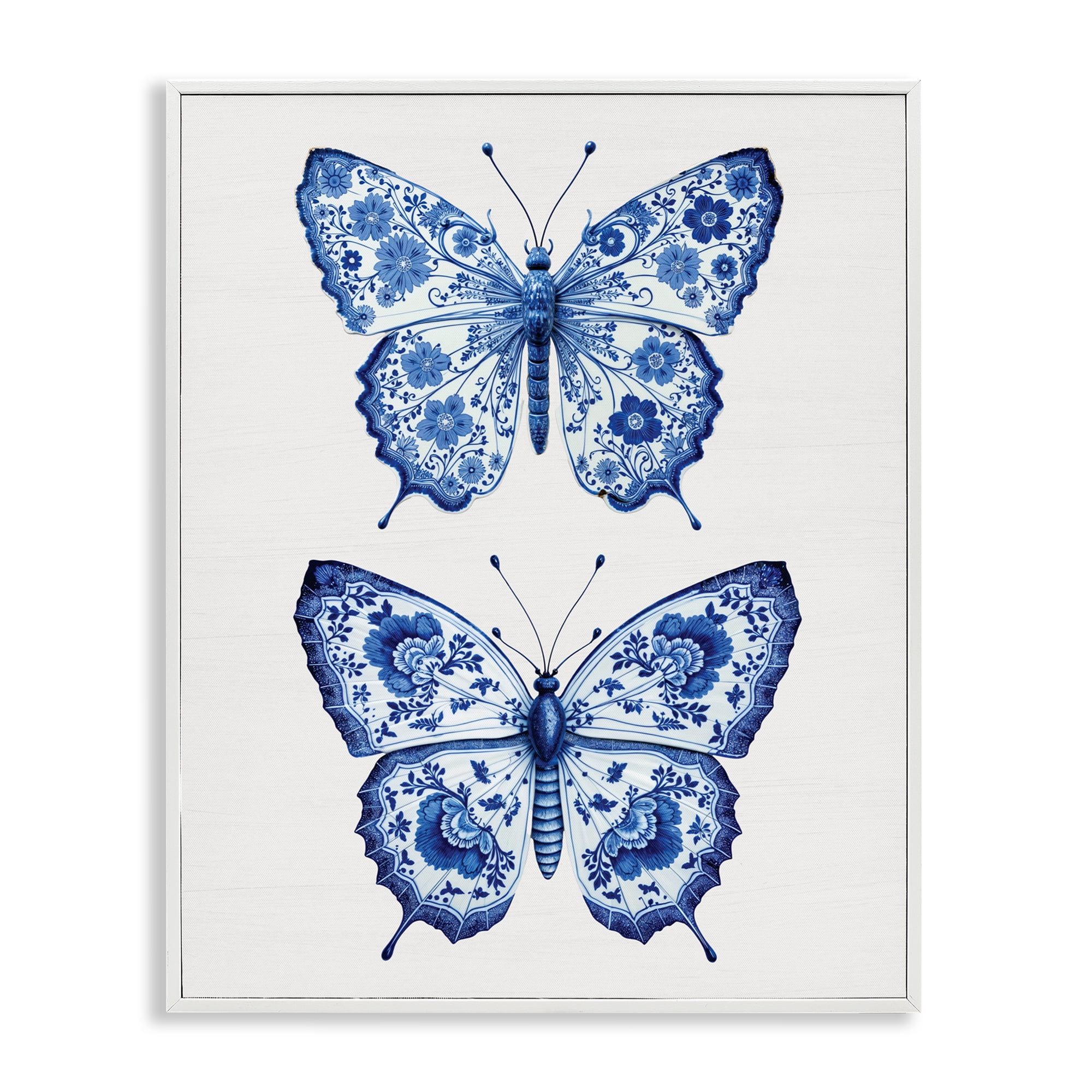 Ornate Toile Pattern Butterflies White Framed Giclee Art, design by Lettered and Lined