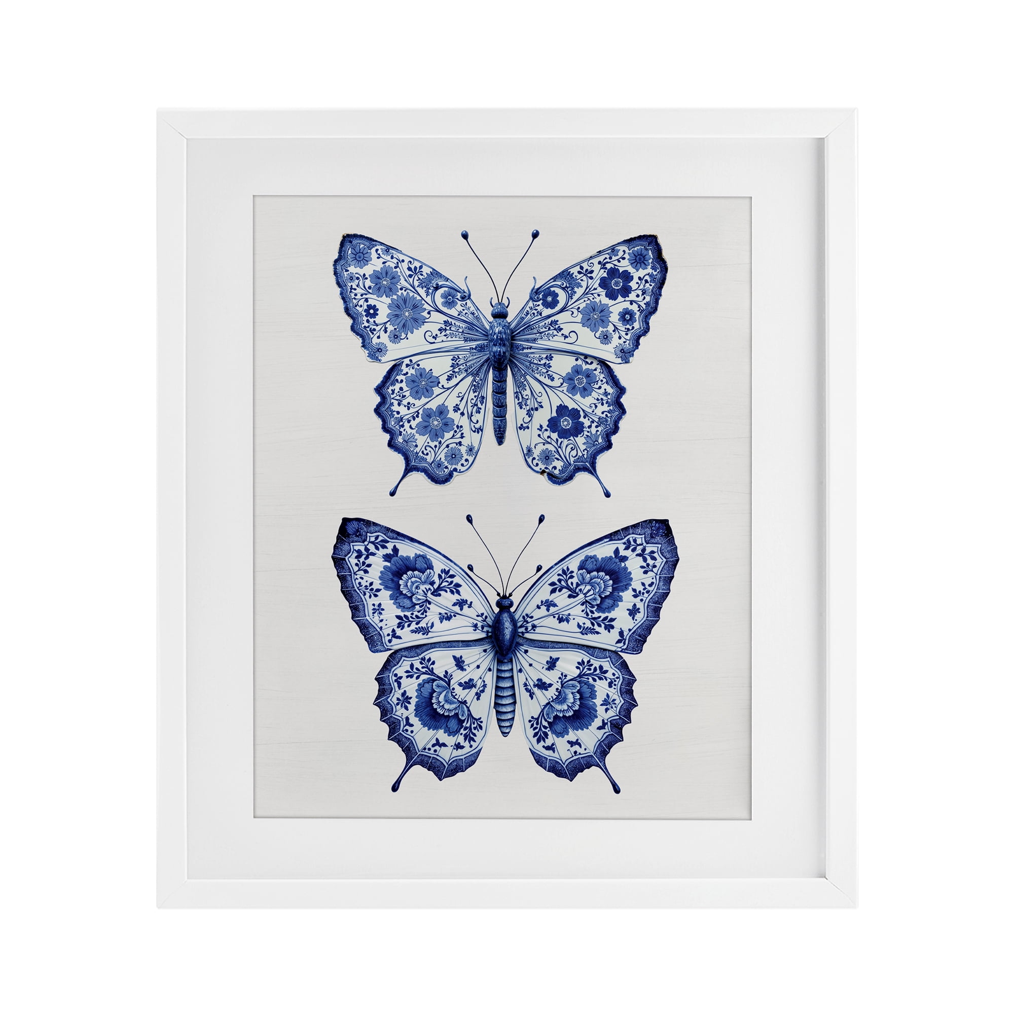 Ornate Toile Pattern Butterflies White Framed Print Under Glass, design by Lettered and Lined