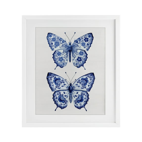 Ornate Toile Pattern Butterflies White Framed Print Under Glass, design by Lettered and Lined