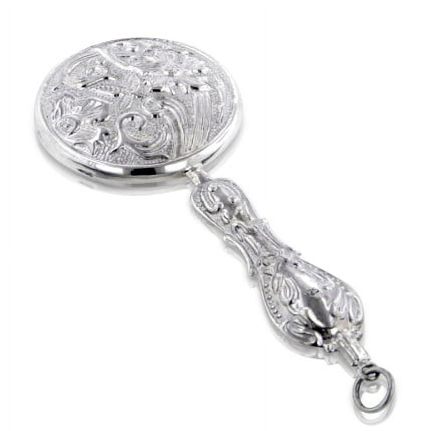 Ornate Victorian Style Sterling Silver Chatelaine Hand Mirror Pendant