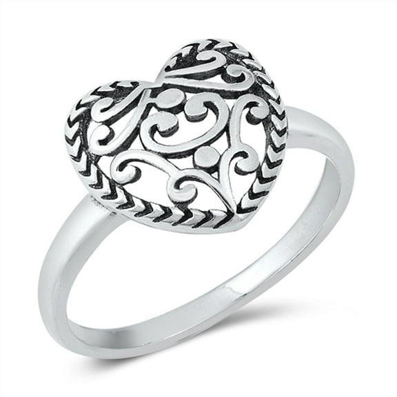 Ornate Victorian Vintage Heart Ring .925 Sterling Silver Band Jewelry Female Male Unisex Size 10