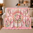 thumbnail image 1 of Ornate Vintage Pink Peony Floral Medallion Gold Scrollwork, Cozy Friendship Quote Scene, Warm Flannel Blanket for Living Room and Reading Nook, Art Lovers Friendship Gift, Artistic Home Decor, 1 of 9