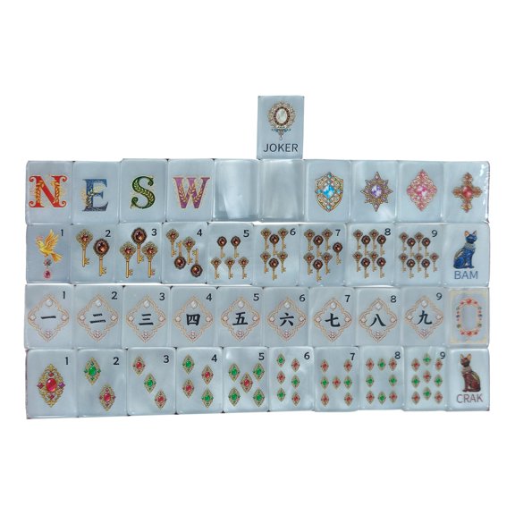 Ornate White Baroque American Mahjong Tiles Set Vintage Gem Pattern Full Mahjong Tile Set for Game Collection Gift