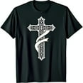 thumbnail image 1 of Ornate White Design Black T-Shirt with Elegant Ribbon Unique Graphic Tee, 1 of 5