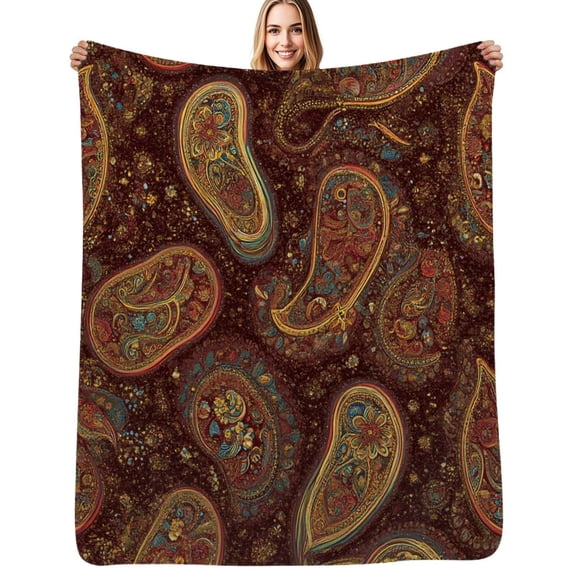 Ornate paisley rich dark pattern Flannel Blanket Warm Soft Bedding Throws Winter Camping Chair Sofa Bed