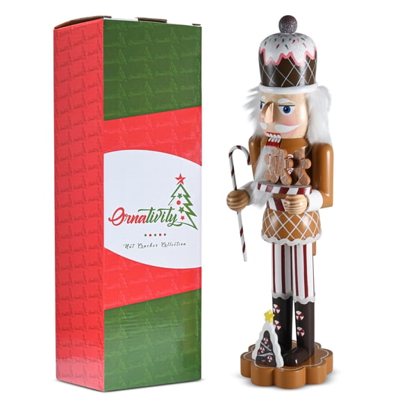 Ornativity Christmas Candyland Gingerbread Brown Wooden Nutcracker Candy Cane & Gingerbread Cookies