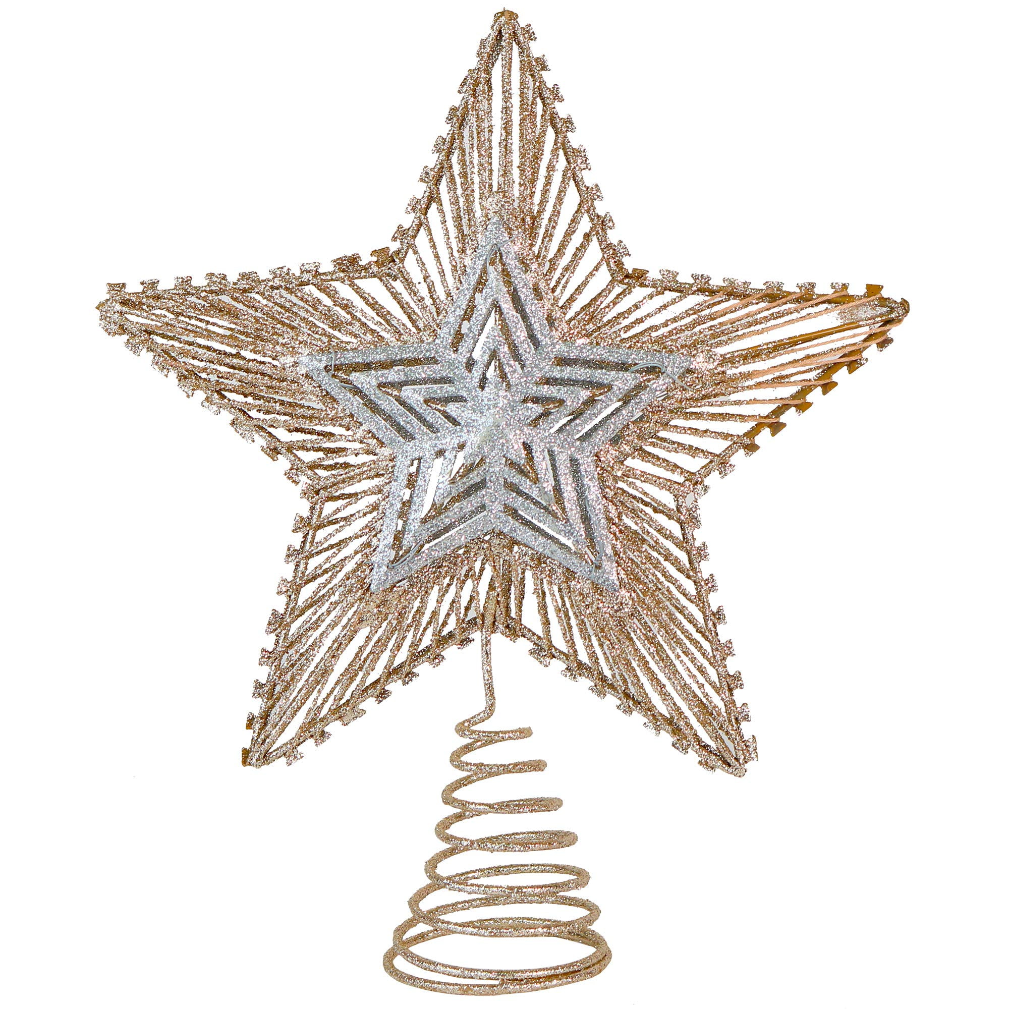 Rose Gold and Silver Glitter Metal Snowflake Tree Topper